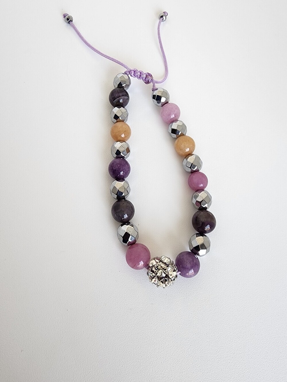 Adjustable Gemstone Bracelet Hematite Crystal Beaded Purple Pink Boho Gift - Picture 6 of 6